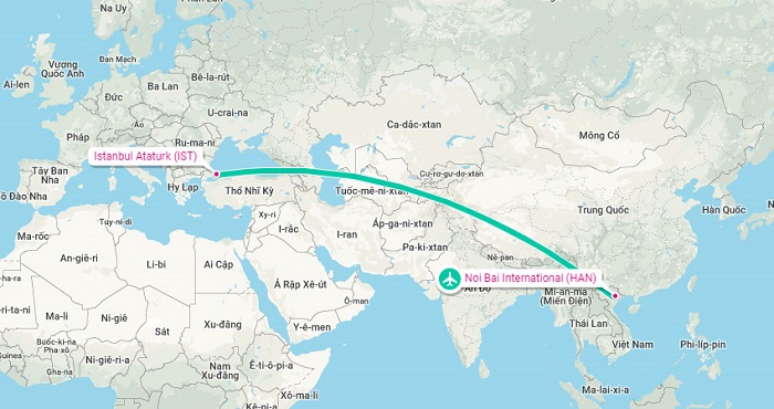 Việt Nam cách Thổ Nhĩ Kỳ bao nhiêu km?